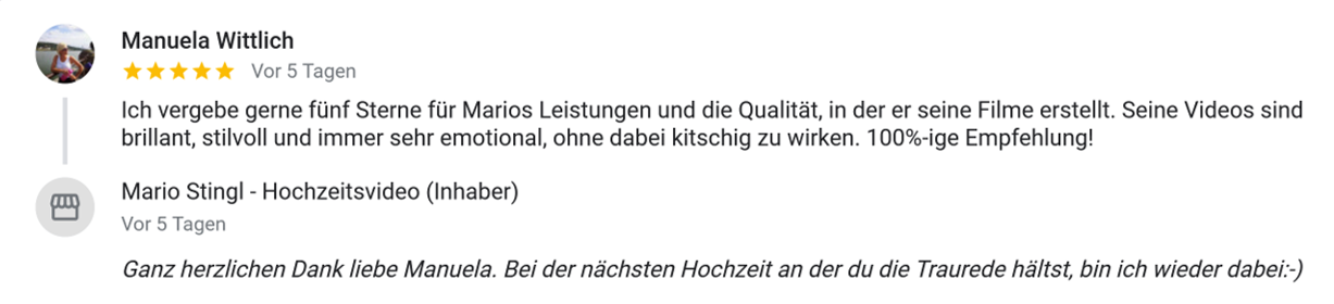 Feedback Hochzeitsvideo